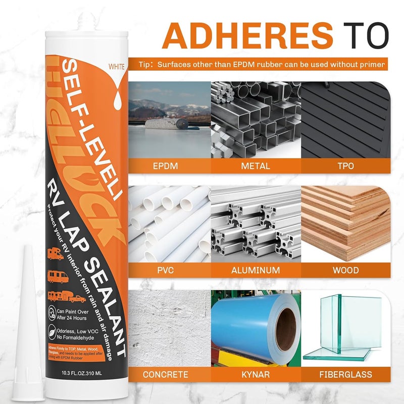 WELLUCK 1PC مادة مانعة للتسرب ذاتية التسوية لأسطح المركبات الترفيهية، مادة مرنة بيضاء للإصلاح، مادة مطاطية EPDM مانعة للتسرب للمركبات، آمنة، عديمة الرائحة، مقاومة للماء وللأشعة فوق البنفسجية، لاصق لجميع الأحوال الجوية - Image 3